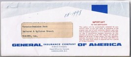 Vintage Insurance Policy General Insurance Company Of America 1961-62 - £1.69 GBP