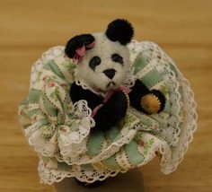 World of Miniature Bears Teddy Panda Bear Fancy Green Striped Dress LUCY - £27.65 GBP