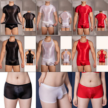 Men Sexy Sheer Oil Shiny Elastic Tops Muscle Tank Vest Gym Tshirt Clubwear - £5.67 GBP+