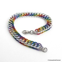 Gay pride rainbow chainmaille bracelet, Half Persian 4 in 1 weave - £30.56 GBP