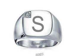 Signet Ring with CZ Accent Item Letter Blank Size 10 - £38.19 GBP