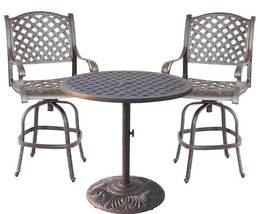 3 Piece Bistro Patio Set Outdoor Cast Aluminum Furniture Nassau Bar Stool Swivel - £866.14 GBP