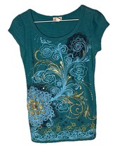 Sugar Tart Women’s Teal Embellished Gold Sequins &amp; Glitter Cap Sleeve Si... - $281.40 MXN