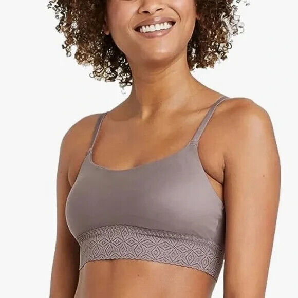 Auden Gray So Soft Bralette Lightly Lined Longline Scoop Lace Trim Women -Size M