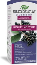 Nature&#39;s Way Sambucus NightTime Elderberry Syrup with Melatonin, Supports Restfu - £22.37 GBP