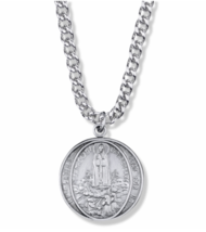 Pewter Round Our Lady Fatima Medal Necklace And Chain - £23.96 GBP