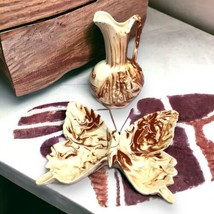 Mid-Century Modern Ceramic Butterfly Trinket Dish &amp; Floral Bud Vase Vintage - £13.05 GBP