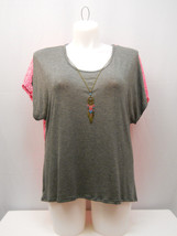SAY ANYTHING Ladies Knit Top Sheer Back Necklace Solid Pink Gray Plus Size 1X - £19.65 GBP