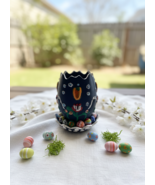 Hand-Painted Egg-Shaped Floral Decorative Container with Miniature Paint... - $14.85