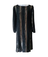 Vintage 80s Black Gold Silver Shimmer Long Sleeve Dress size 7 / 8 Shang... - $33.38