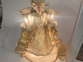 Vintage 1995 Lighted Angel Christmas Tree Topper Gold Wings, Porcelain Head - £18.36 GBP