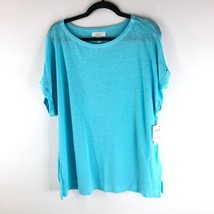 Charter Club Womens Linen Knit Top Scoop Neck Short Sleeve Blue 1X - $24.06