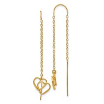 14K Gold Double Heart Threader Earrings Jewelry New 50 X 12mm - £135.41 GBP