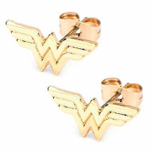 DC Comics Wonder Woman Symbol Stainless Steel Golden Earrings Gold - £11.79 GBP