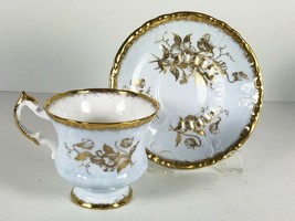 Paragon Tea Cup and Saucer BLUE Golden Glory Gold Flowers Sweet Peas England - £27.68 GBP