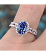 2CT Oval Cut Tanzanite Halo Diamond Wedding Bridal Ring Set 14k White Go... - €81,05 EUR