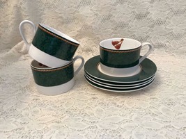 Set of 3 Holiday Abundance Cups &amp; Saucers Hallmark Home Collection by Sakura - £29.33 GBP