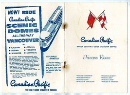 Canadian Pacific British Columbia Coast Steamship Princess Room Drinks Menu - $34.61