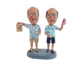 Custom Bobblehead Married male couple on vacations wearing Hawaiian shirts ready - £121.14 GBP