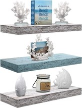 Sorbus Floating Shelf Set: Blue/White, 3 Pack, Rustic Wood, Coastal, Beach, Etc. - $44.98