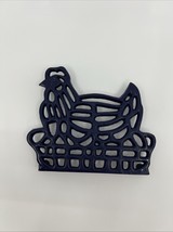 Vintage Cast Iron/Enamel Chicken Trivet – Cobalt Blue Hen On Nest Cottag... - $15.00