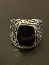 Natural Black Obsidian Stone S925 Silver Plated Men Woman Ring Size 7 - £11.87 GBP