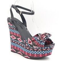 Forever 21 Women Wedge Platform Ankle Strap Sandals Size US 8 Black Pink Tribal - £4.76 GBP