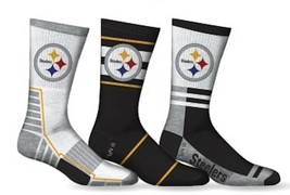 Pittsburgh Steelers Socken 3 Packung Rundhals Länge NFL Fußball Herren Schuhe Sz - £39.02 GBP
