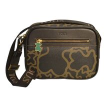TOUS Signature Canvas Crossbody Bag – Black &amp; Brown Print with Green Bea... - $157.41