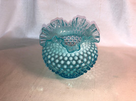 Fenton Blue Opalescent Double Crimped Hobnail 5 Inch Vase Depression Glass Mint - £39.30 GBP