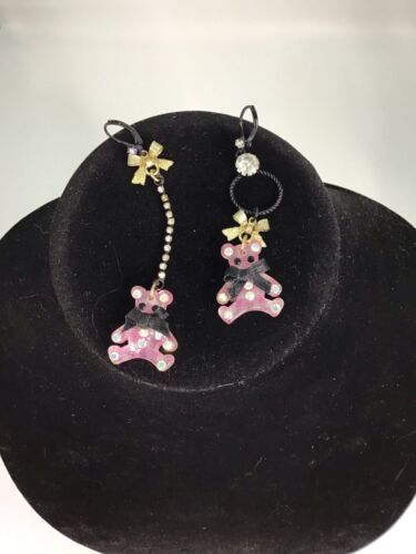 Betsey Johnson Lucite Pink Gingham Mis-Matched Teddy Bear Earrings - $14.00