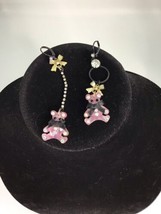 Betsey Johnson Lucite Pink Gingham Mis-Matched Teddy Bear Earrings - £11.16 GBP