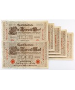 1910 (1918-1922) Reichsbanknote Lote De 6 Secuencial 1000 Marca Billetes... - $122.41 CAD