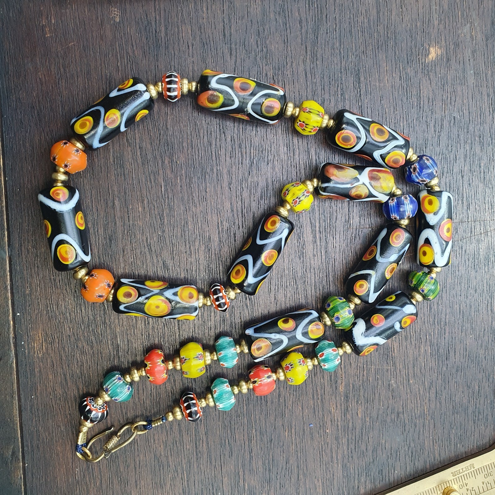 Venetian Style Glass Beads Necklace – Murano Style Black Swirl & Floral Jewelry Item image 4