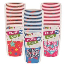 48 Party Paper CUPS Happy Birthday Colours Tableware Catering  (9oz) *SA... - £7.00 GBP