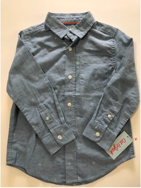 Primary image for Cat & Jack Boys Blue Embroidered Long Sleeve Button Up Shirt Size: XS (4/5)