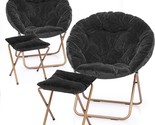 Round Folding Faux Fur Saucer Chair For Bedroom Living Room Dorm Foldabl... - $240.99