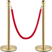 VEVOR Velvet Ropes and Posts, 5 ft/1.5 m Red Rope, Stainless Steel Gold Stanchio - £81.52 GBP
