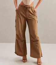 Oh Polly Cargo Pants Wide Leg RORI Trousers in Tan Size Small Low Rise Women&#39;s - £25.73 GBP