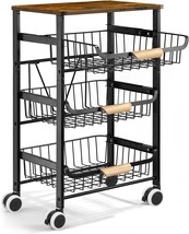 Kitchen Storage Rolling Cart On Wheels, 4 Tier Metal Rolling Utility Cart Mesh - £51.82 GBP