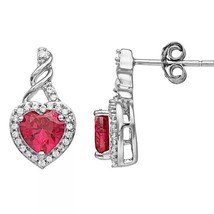 2.80CT Simulated Ruby &amp; Diamond Twist Halo Stud Earrings 14K White Gold Plated - £47.96 GBP