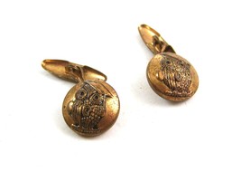 Vintage Goldtone Wise Old Owl Button Cufflinks 04212014 Unsigned - £19.82 GBP