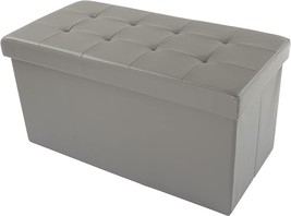 Lavish Home Gray Folding Storage Bench Ottoman–30” Faux Leather - £32.76 GBP