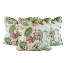 3 Pc 18&quot; Pillow Covers P Kaufmann Pink Green Botanical Jungle Monkey Tro... - £53.39 GBP