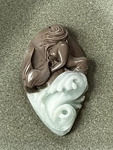 Finely Carved Aqua &amp; Gray Taupe Mermaid in Waves Stone Pendant or Other Use – - £30.49 GBP