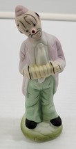 *R) Vintage Bisque Porcelain Hobo Circus Clown with Accordion Figurine - $9.89