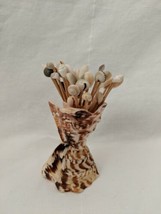 Vtg Tiki Hand Carved Seashell Toothpick Holder Real Shell Picks Hors d&#39;oeuvres  - £19.76 GBP