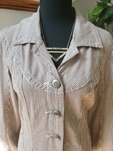 Live A Little Women White/Brown Cotton Blend Collared Long Sleeve Jacket... - £40.06 GBP