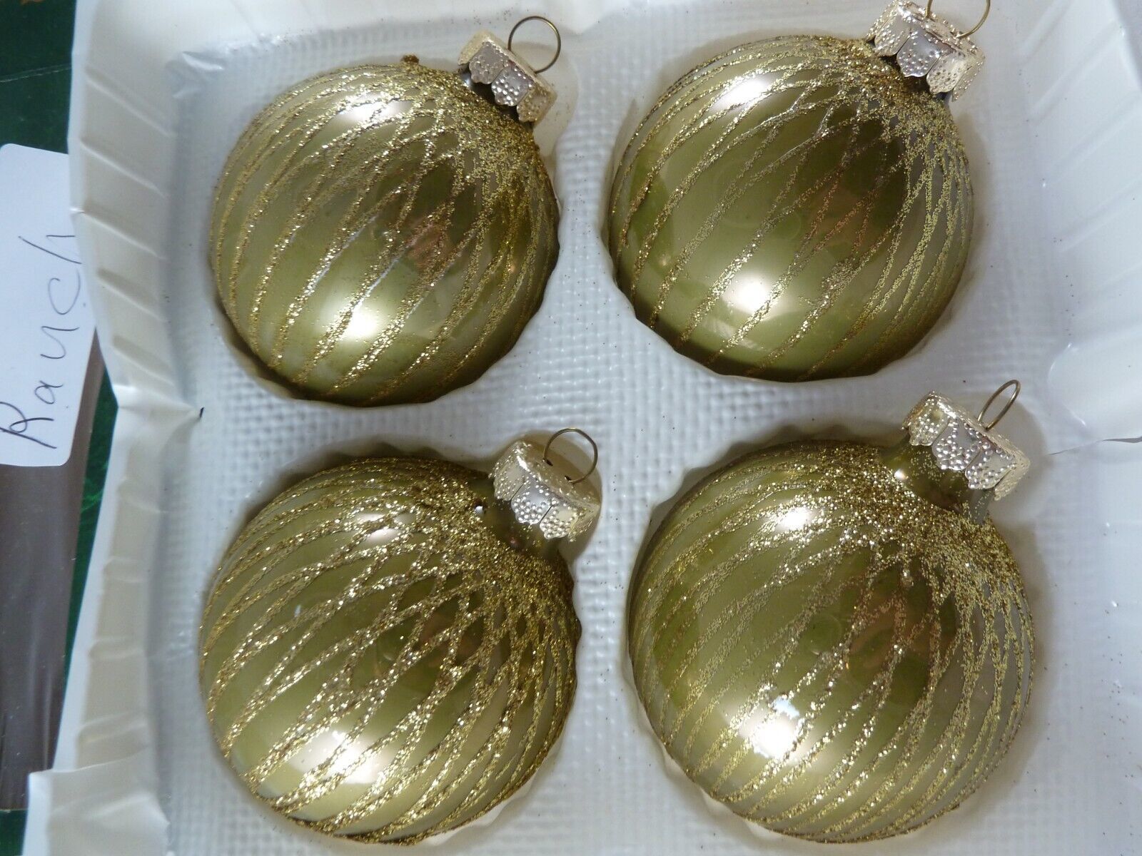 Primary image for Set of 4 Rauch European Style gold Ball Christmas Ornaments with Gold Glitter