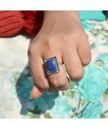 Blue Lapis Lazuli Ring, Square Sterling Silver Statement Ring, Handmade ... - $82.11 CAD